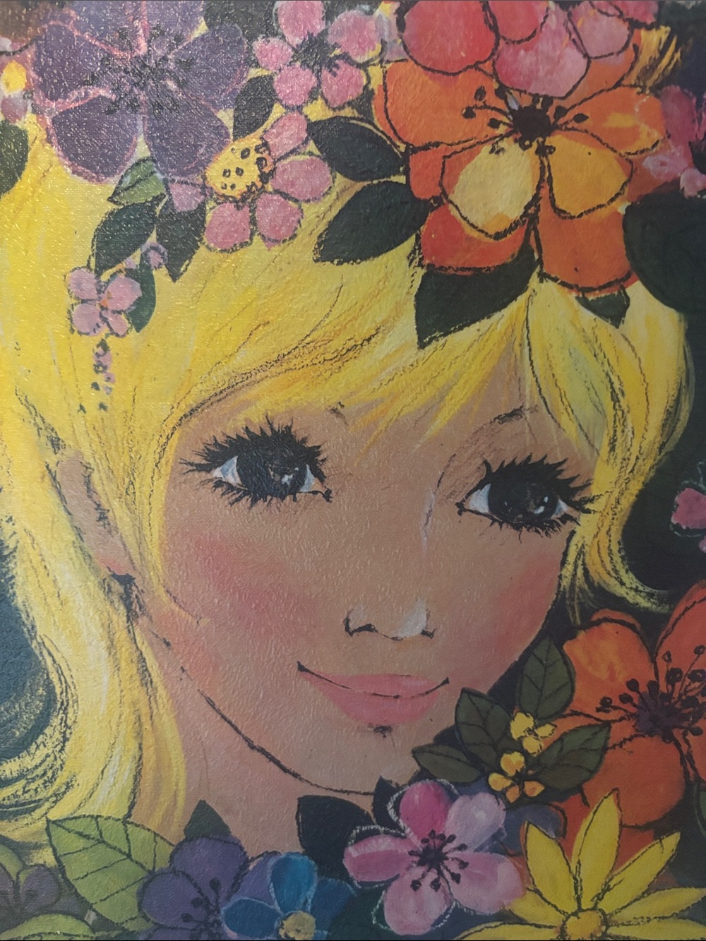 Vintage Boho Hippie Blond Girl with Blue Eyes Artwork